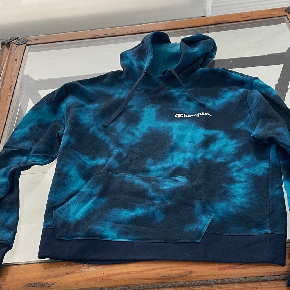 Champion Teal and Black Tie-Dye Hoodie